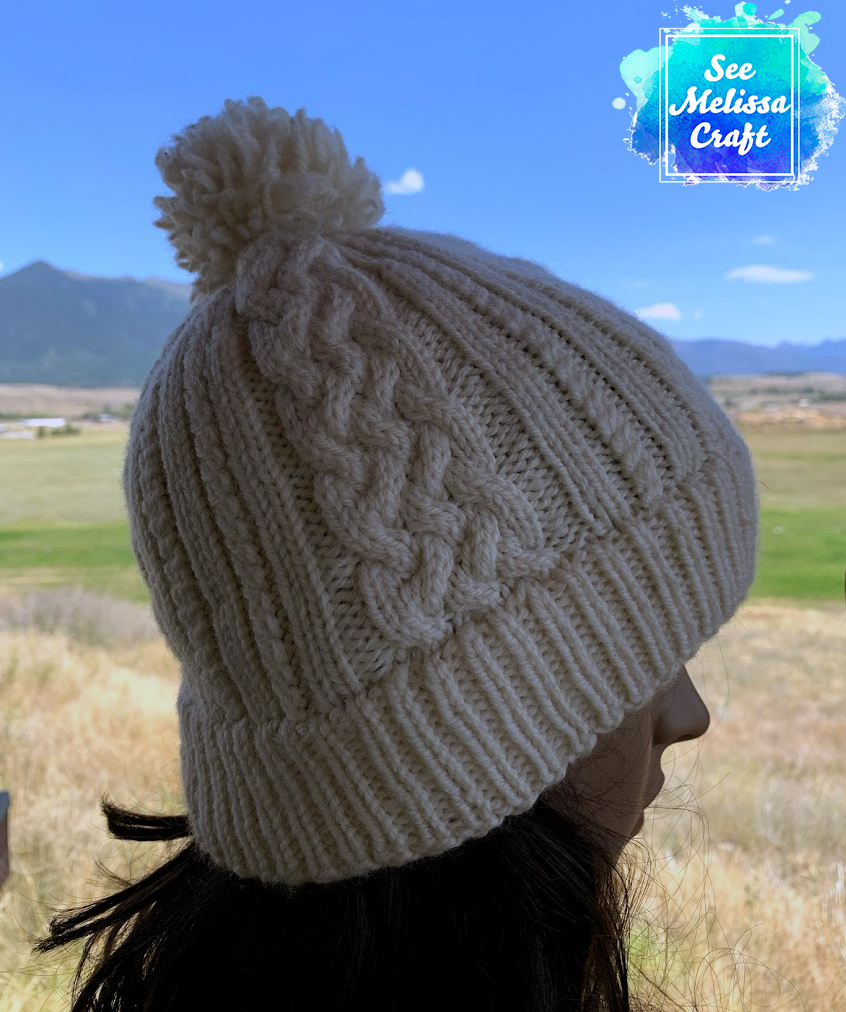 Sheridan cable knit hat pattern profile view
